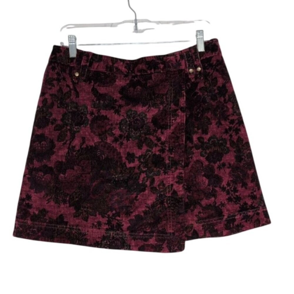 Anthropologie Pilcro Floral Corduroy Mini Skirt Womens Size 14 Pink Stretch